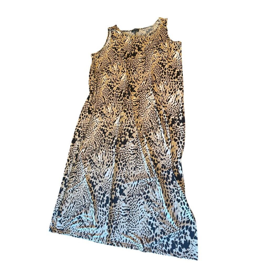 Slinky‎ Brand Leopard Print Sleeveless Dress 2X Made In USA Polyester/Spandex
